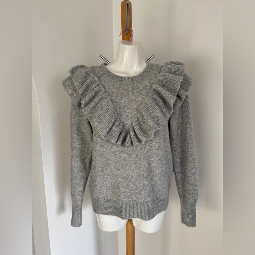 LOFT Heather Gray Ruffle Sweater